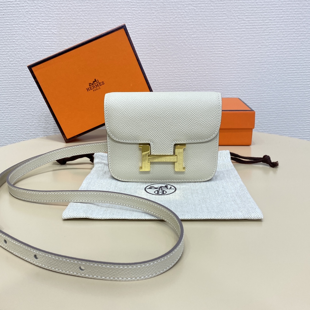 Hermes Constance Slim Wallet Belt Bag In White Epsom Leather